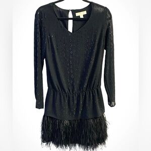 Michael Kors Black Rhinestones Ostrich Feathers Dress Size S Good Used Condition